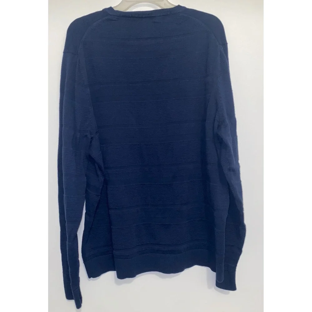 Alfani Mens XXL Slim Fit V-Neck Sweater Navy Blue Textured Knit Cotton Blend